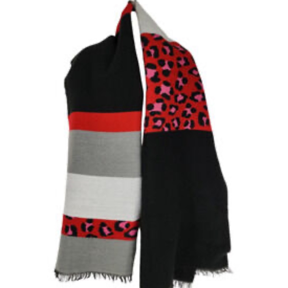 NWT Juicy Couture Black, Red and pink Leopard blanket Scarf